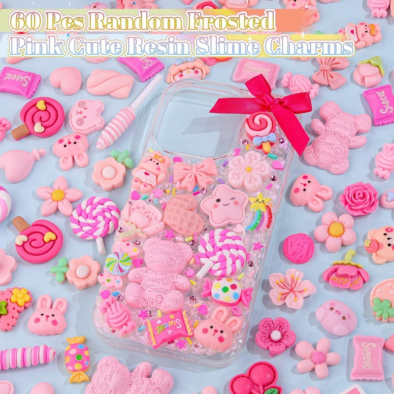 Glitzest 60PCS TINKRSTUFF Pink Slime Charms Cute Flatback Resin Charms for Slime, Random Kawaii Decoden Charm for Embellishments Phone Junk Case Charms Bulk Rainbow Bow Heart Lollipop, Scrapbooking DIY Decor - Image 3